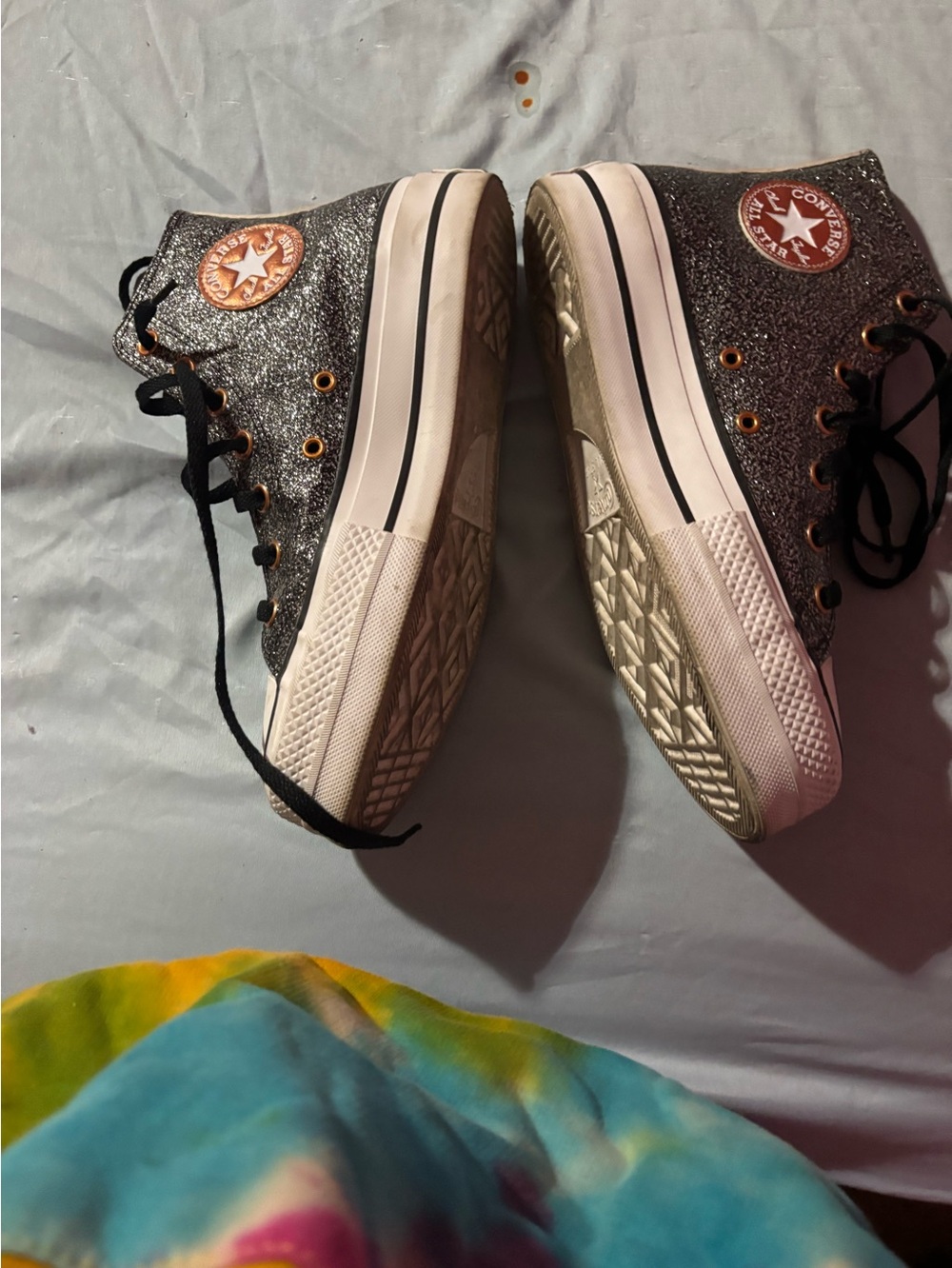 Converse High Top Sneakers - Black Glitter with Rose Gold Accents